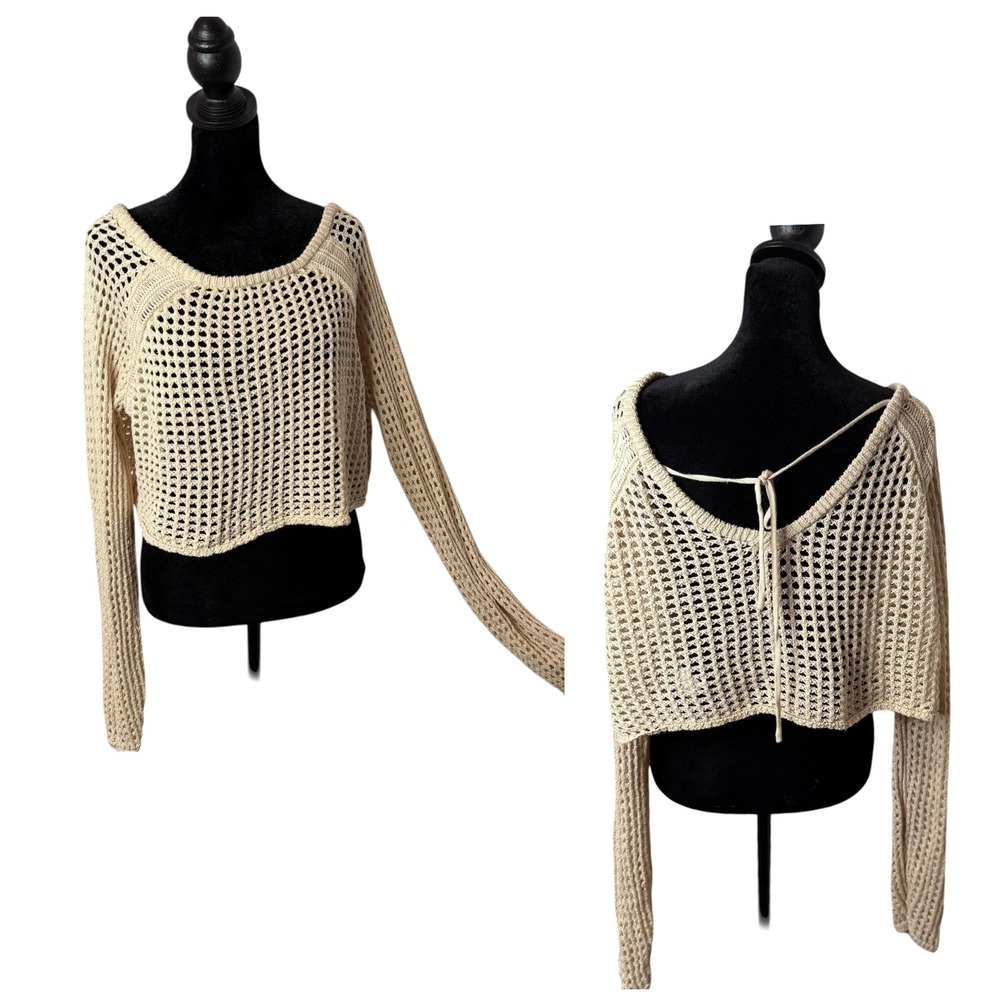 Lulu's Beige Open-Knit Cropped Sweater Top